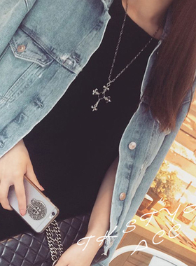 十字架黑钻项链合金长款圈圈男女