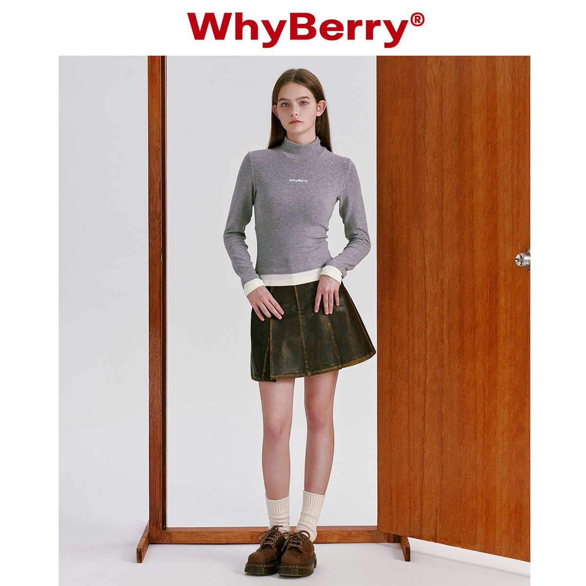 WhyBerry 23AW“自由暖气”半高领T恤长袖修身保暖内搭短上衣-图2