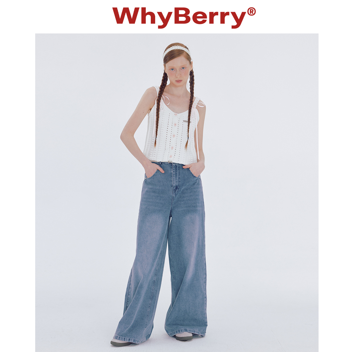 WhyBerry 24SS“珍珠少女”蝴蝶结吊带针织上衣短款-图0