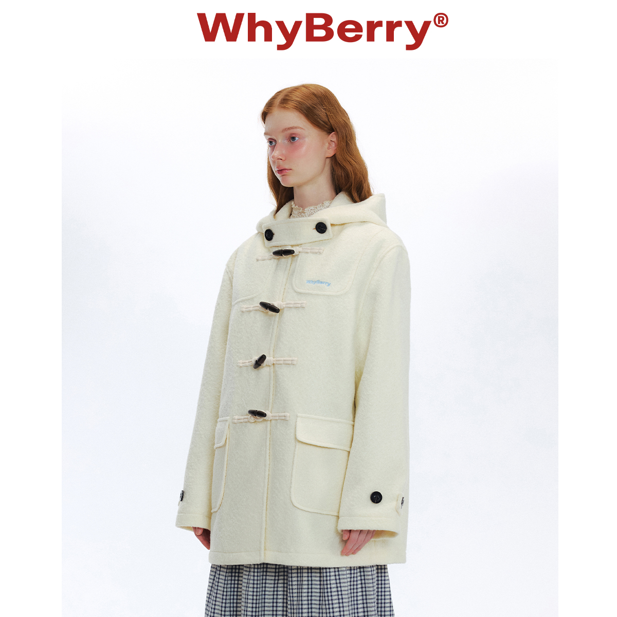 WhyBerry 24AW“泡芙学院”蓝色牛角扣大衣秋冬复古加厚毛呢外套 - 图0