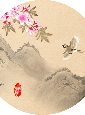 禅意花鸟圆形装饰画自粘墙贴壁画