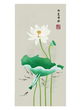自粘装饰画荷花图贴纸墙画入户玄关风水壁画遮丑卫生间门贴画定制