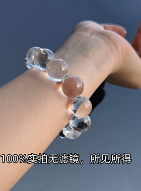 7A纯天然白水晶牛鼻孔手串近净体水晶圆珠手链白水泡泡珠手串转运