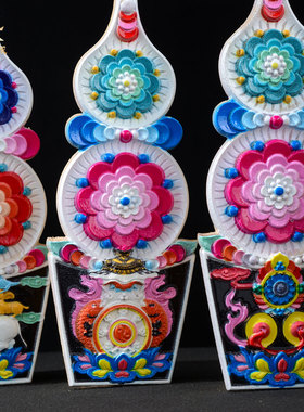 实木彩绘朵玛酥油花摆件