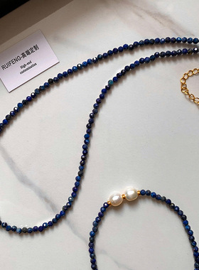 晓月阁精品天然青金石串珠小米珠极细项链女轻奢小众叠戴蓝色新