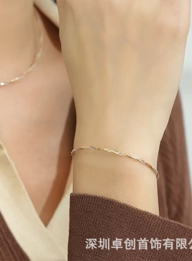 意大利工艺分色镭射项圈三色彩银925银麻花颈圈小众文艺个性配饰