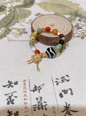 天珠多宝设计款戒指 天珠搭配绿松石，蜜蜡，南红，大漆，珍珠