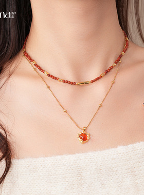 2025春当季新款 衣佳人折扣  红色石头串珠爱心项链复古毛衣链