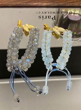 天然海蓝宝蝴蝶手链女款多圈佛珠念珠水晶饰品蓝色水晶手串屿白记