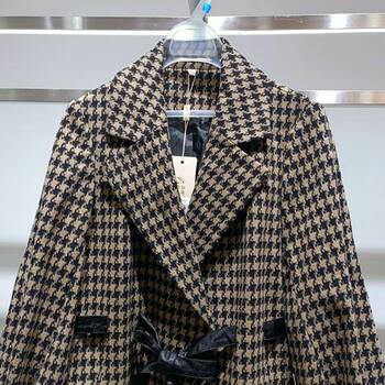 2024 Spring Women's Fashion Houndstooth Waist Slimming Suit Collar Jacket Counter ຂອງແທ້