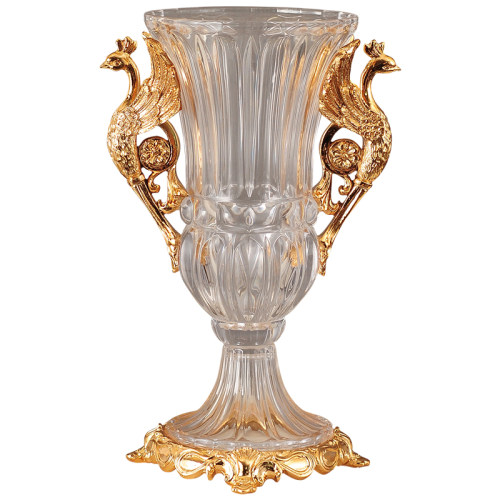 欧式水晶玻璃花瓶孔雀插花器家居装饰品轻奢高档客厅玄关摆件奢华 - 图3