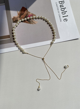 防过敏不掉色 2026新款可抽拉一款两戴中长款珍珠项链 配饰挂件女