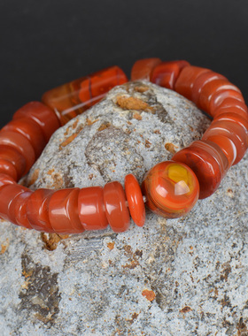 天然北票战国玛瑙圆珠桶珠手链搭配南红不规则玛瑙隔片手串17厘米