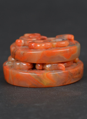 精品北票战国红玛瑙龙凤对吊坠情侣挂件镂空透雕闪丝红黄料平安扣