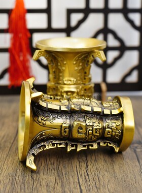 纯黄铜何尊装饰摆件仿古代酒具