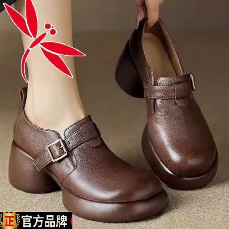 蜻蜓牌韩版复古英伦风小皮鞋女2023新款秋季松糕厚底乐福鞋单鞋子,淘宝优惠券,粉丝福利购,淘宝优惠卷