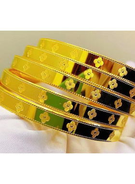 四叶草金包银手镯实心送女友