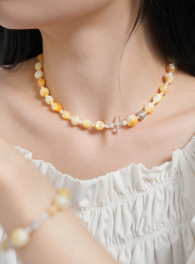 原创设计金丝贝白水晶锁骨项链