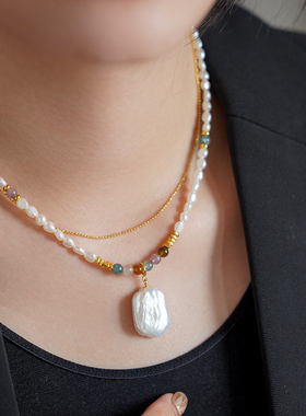 珞有时「无比珍玺」2024小众设计感天然珍珠叠戴锁骨项链