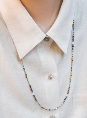 珞有时「星河璀璨」长款新中式小众进口手工蓝米月光石项链