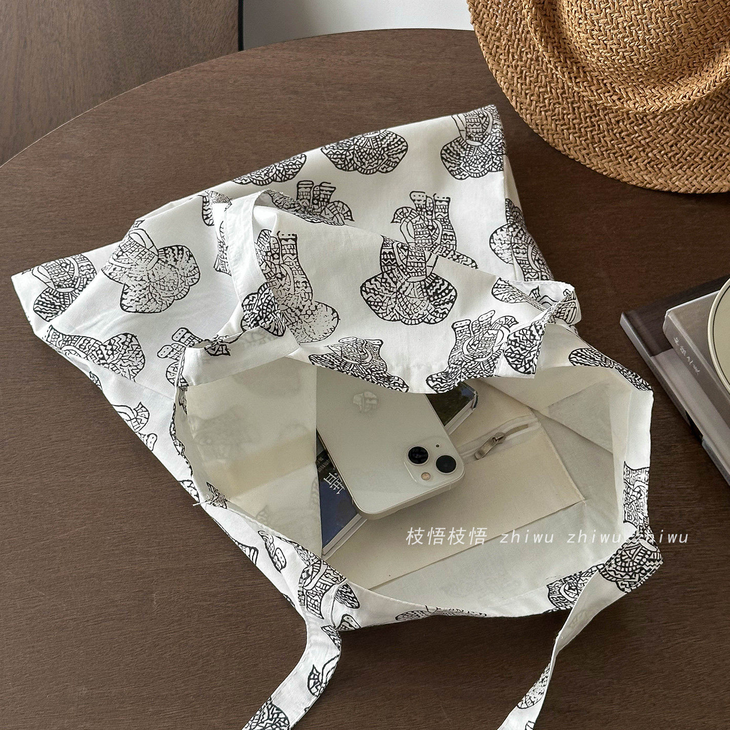 枝悟自制 动物印花单肩包 南法小众设计感布包 慵懒度假风手提袋,淘宝优惠券,粉丝福利购,淘宝优惠卷