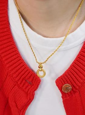 欧美小众感复古蛇纹圆环法式浪漫极小吊坠饰品项链锁骨链原创设计