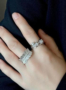 S925纯银复古做旧彩色锆石女小众设计轻奢情侣对戒指指环饰品钻戒