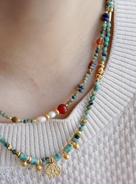 进口松石天然石多巴胺串珠项链