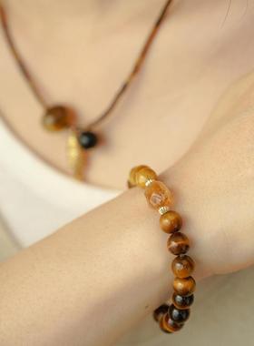 刘雨昕同款正品蓝松黑玛瑙镶嵌水滴项链女小鱼多吊坠虎眼石手串