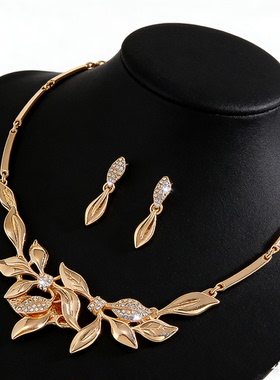 小众创意设计树叶项链耳环套装