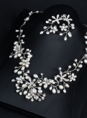 天然淡水珍珠项链女锁骨链耳环套装多层高贵奢华配礼服晚宴配饰