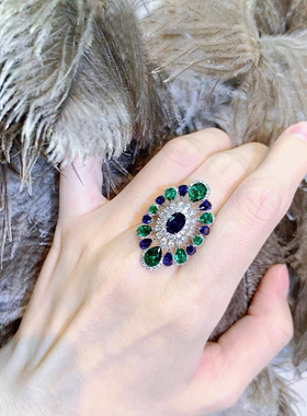 麦芭贝尔女锆石复古孔雀戒指开口