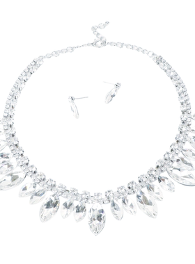 轻奢水晶项链耳环套装礼服锁骨链