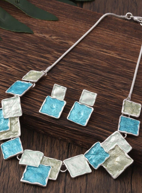 彩色欧美珐琅几何轻奢气质项链