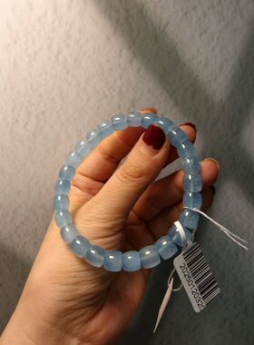 巴西精品天然水晶海蓝宝手串老型直切归圆精选8mm女单圈时尚百搭