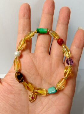 天然巴西暴力黄水晶随型长桶珠手串6mm鲜艳明黄色双A纯净体羽盾