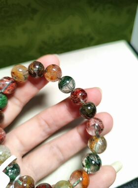 11mm精品四季彩幽灵手串聚宝盆水晶矿石通透均匀颜色艳丽满盆满矿