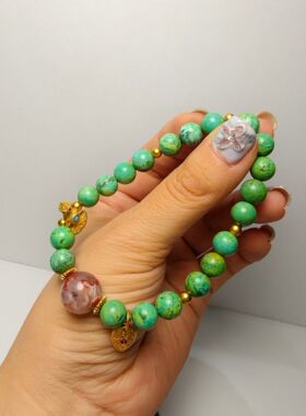 湖北绿松石圆珠天然花纹原汁原味铁线古老松石韵味南红玛瑙8mm