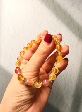 巴西黄胶花橘锂云母草莓晶皇家复古宫廷风设计款精品手串9mm招财