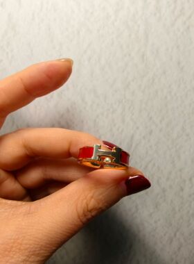 珐琅彩精工镶嵌戒指纯红正色爱马H家经典款加厚精致重量媲美专柜