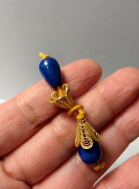 阿富汗老矿料帝王青金石水滴尾饰4A品质老库存品质超高掐丝帽头