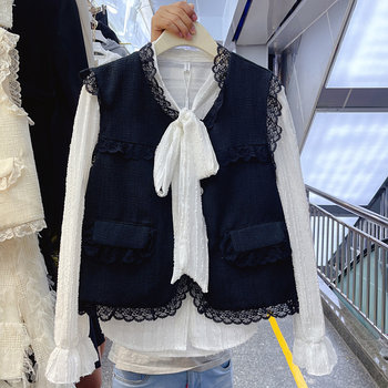 2024 Spring Little Fragrance Style Fashionable Design Lace Exquisite Vest Cardigan Western Style Jacket Sleeveless