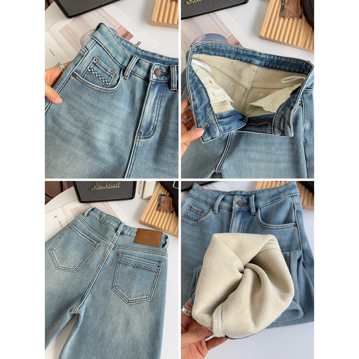 入冬镇店裤型~浅蓝加绒牛仔裤女冬季新款直筒宽松加厚拖地阔腿裤,淘宝优惠券,粉丝福利购,淘宝优惠卷