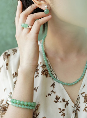 新中式东陵玉拉丝球串珠项链