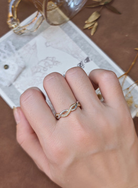 S925银双色扭花女戒日系轻奢