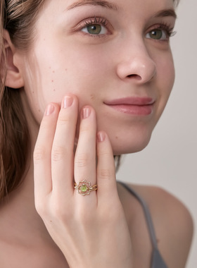 日系轻奢同款  风景画框 树叶镂空925银戒指 简约百搭银镀14k金