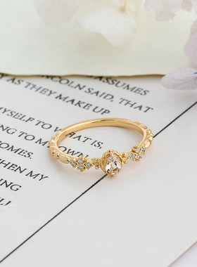 S925银镀14K金日系摩根石戒指