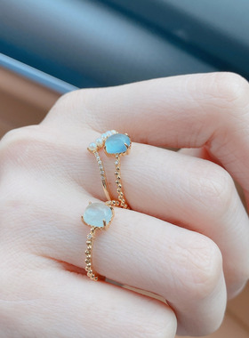 日系极简海蓝宝云朵925银戒指