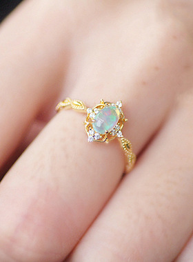 天然欧泊S925镀18K金活口戒指