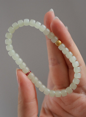 天然高冰晴水和田玉直切手串